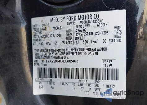 2011 Ford F-250 Lariat z USA, uszkodzony, nr VIN 1FT7X2B64BEB02463